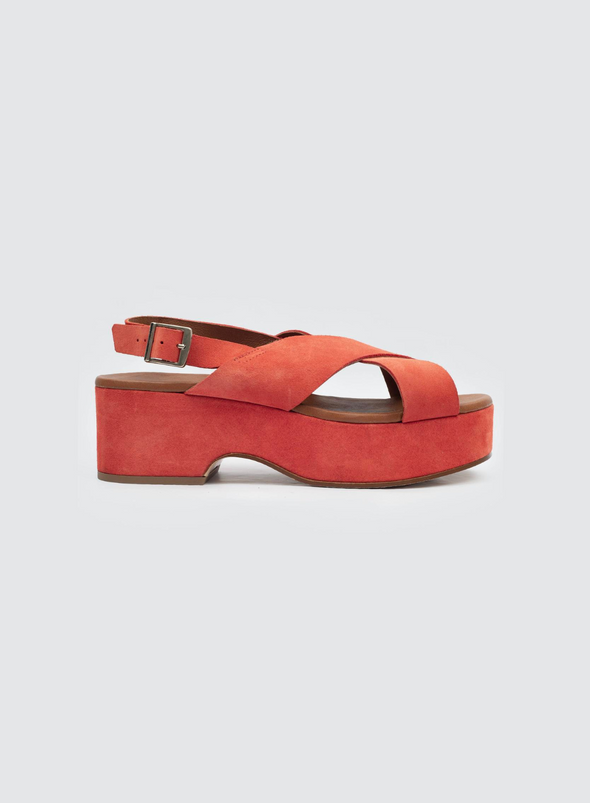Leather Platform Sandals in 431 Coral from Nice Things