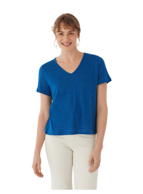 Linen V-neck t-shirt in Intense Blue from Nice Things