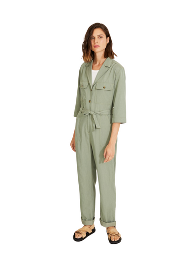 Tie Waist V Neck Green Jumpsuit from Yerse