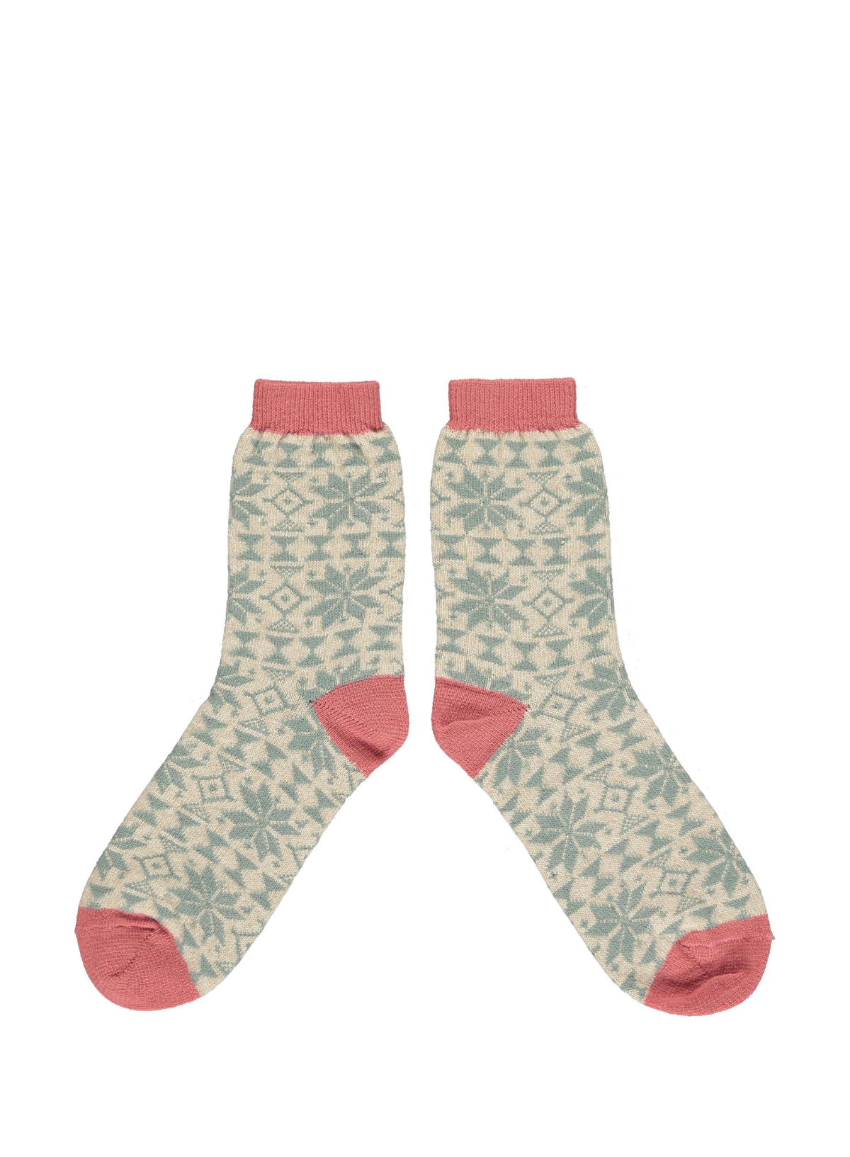 Women's Lambswool Ankle Socks in Fair Isle Green from Catherine Tough