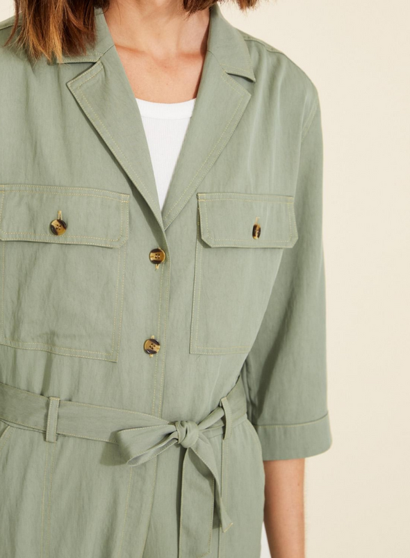 Tie Waist V Neck Green Jumpsuit from Yerse