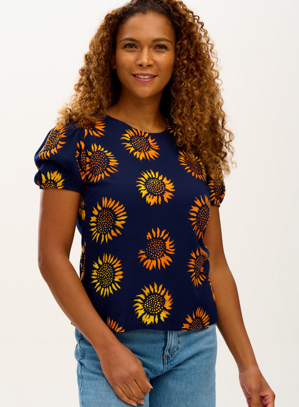 Iona Batik Top in Navy Sunflower from Sugarhill