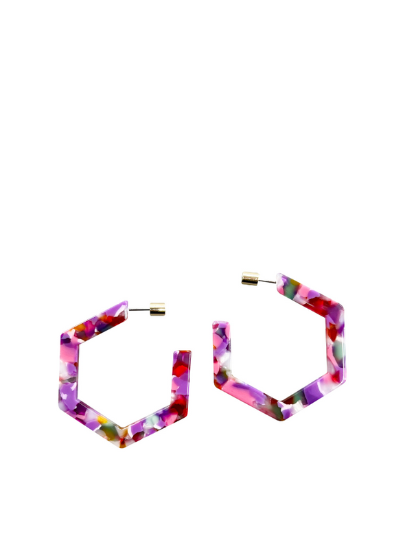 Erica Resin Hexagon Earrings in Pink and Purple from Big Metal
