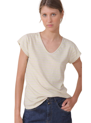 Mint V-Neck Linen T-Shirt from Indi & Cold