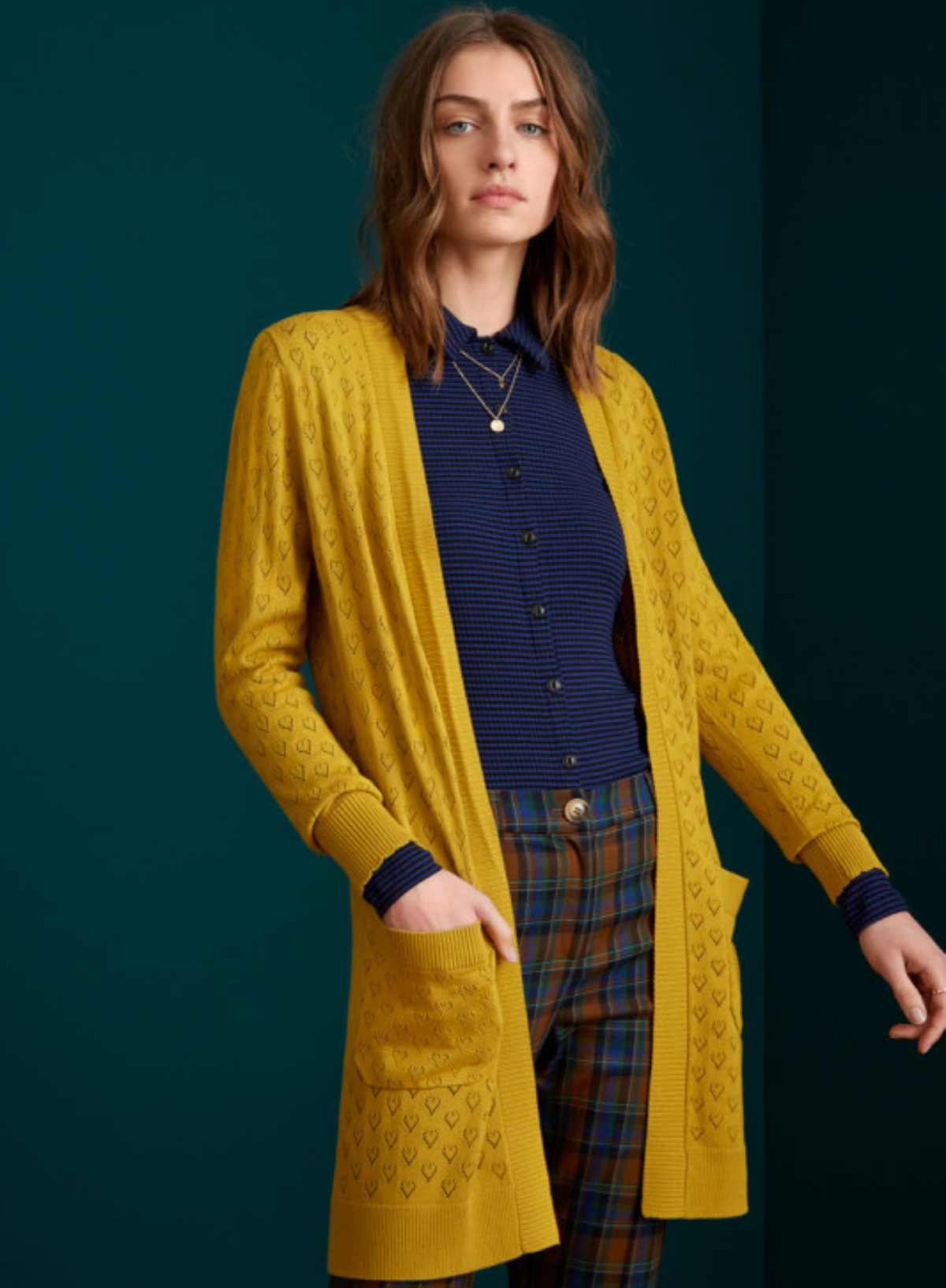 Cardi Oversize Heart Ajour Curry Yellow from King Louie