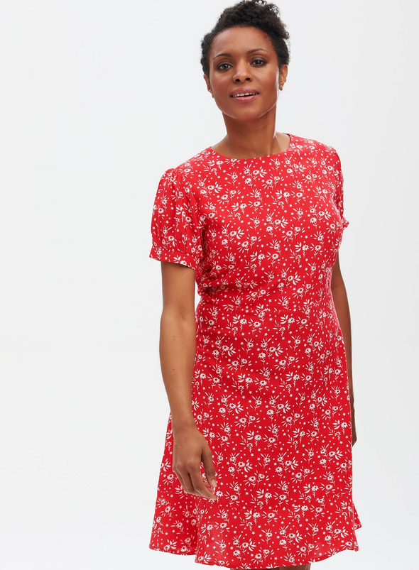 Amoret Fit and Flare Dress Red Star Meadow from Sugarhill