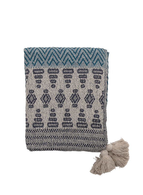 Milas Blue Recycled Cotton Throw From Bloomingville