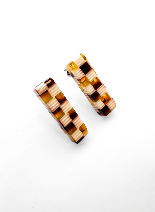 Ivy Studs In Coco Checkered from Nat + Noor