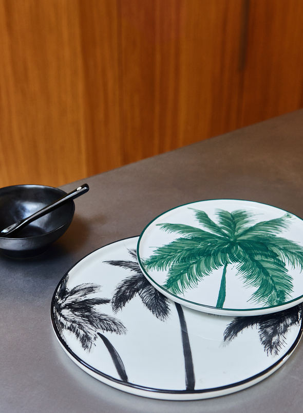 Bold & Basic Ceramics: Porcelain Side Plate Palms, Green from HK Living