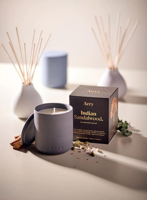 Indian Sandalwood Scented Candle - Pepper Raspberry & Tonka from Aery Living