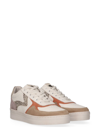 Momo Leather Trainers in Beige/White/Orange Pixel from Maruti