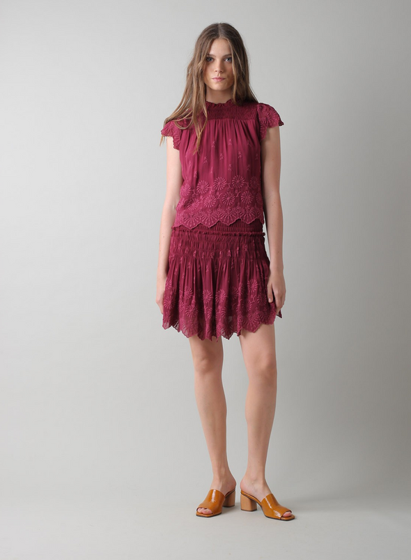 Embroidery Elastic Skirt in Cherry from Indi & Cold