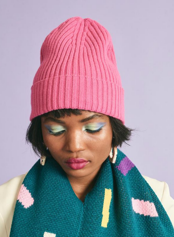 Wool Ribbed Pink Hat from Miss Pom Pom