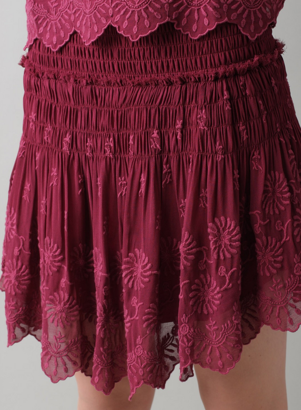 Embroidery Elastic Skirt in Cherry from Indi & Cold
