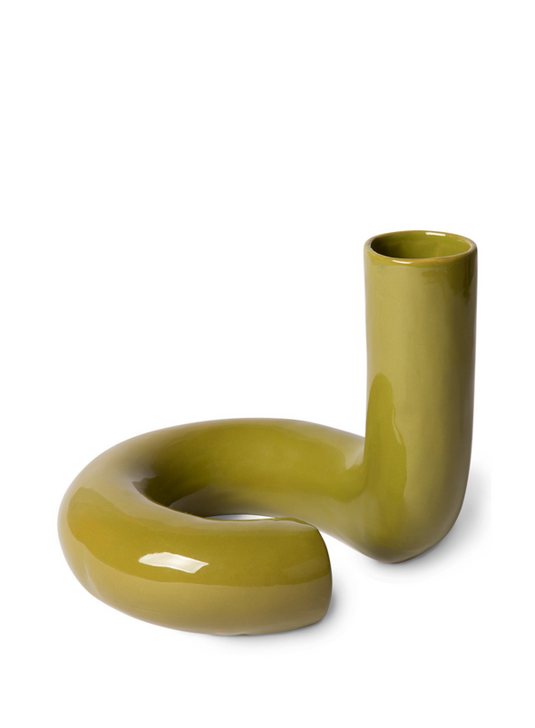 HK Objects: Glossy Olive Ceramic Twisted Vase from HK Living