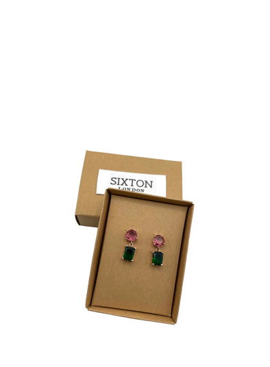 Emerald Style Square Jewel Drop Earrings from Sixton