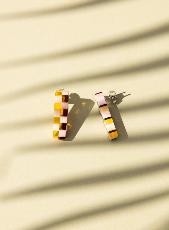 Ivy Studs In Coco Checkered from Nat + Noor