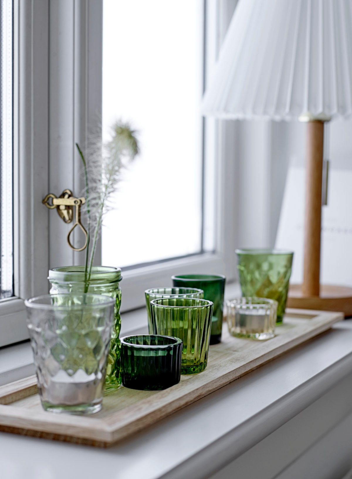 Halo Tray with Green Glass Votives from Bloomingville