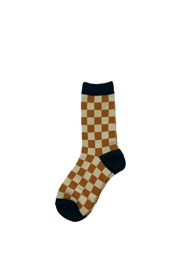 Chequerboard Socks in Amber & Cream from Sixton