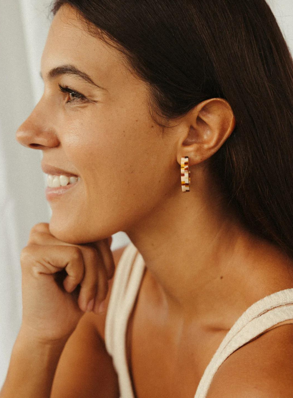 Ivy Studs In Coco Checkered from Nat + Noor