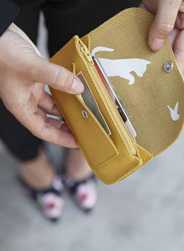 Cat Chase Small Wallet in Yellow from Keecie