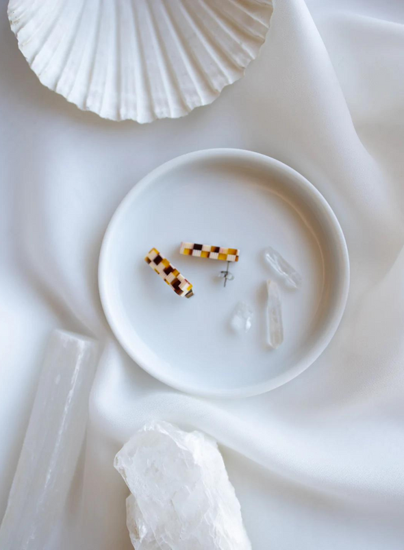Ivy Studs In Coco Checkered from Nat + Noor