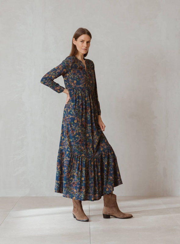 Jane Floral Dress in Navy Blue from Indi & Cold