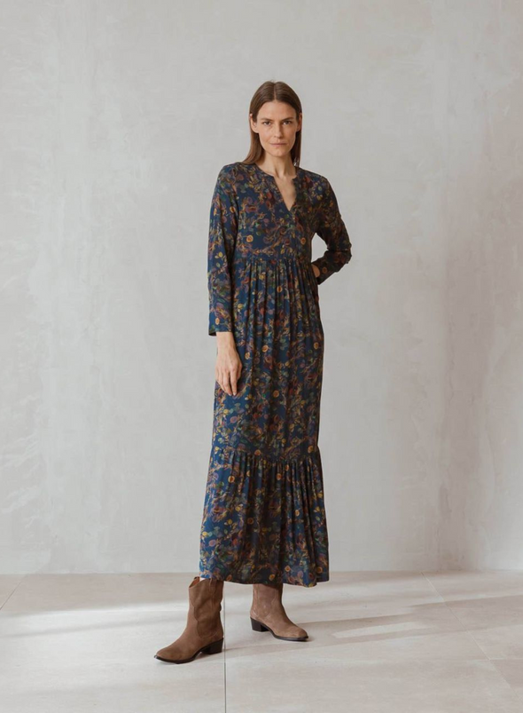 Jane Floral Dress in Navy Blue from Indi & Cold