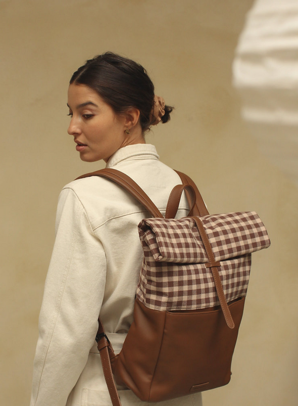 Herb Backpack in Oak and Check Brown from Monk & Anna