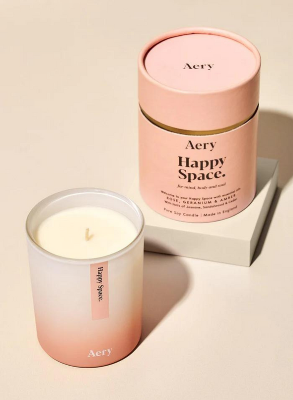 Happy Space Scented Candle - Rose Geranium & Amber from Aery Living