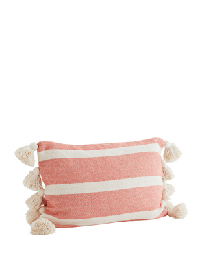 Tasseled Coral and White Striped Cushion from Madam Stoltz
