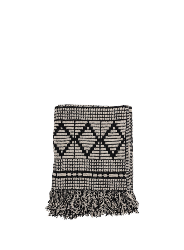 Kicki Black Patterned Recycled Throw from Bloomingville