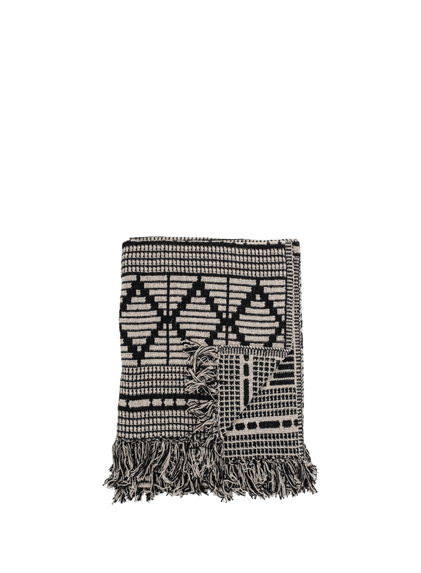 Kicki Black Patterned Recycled Throw from Bloomingville