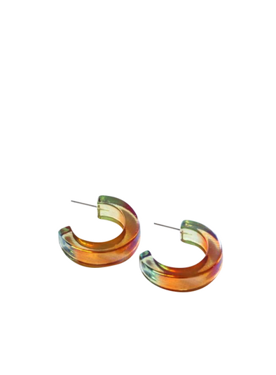 Celia 2 Tone Resin Hoops in Green Pink from Big Metal
