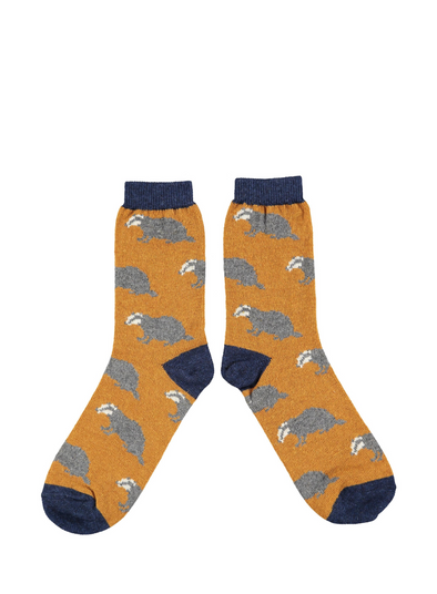 Men's Lambswool Ankle Socks in Mustard Badger from Catherine Tough