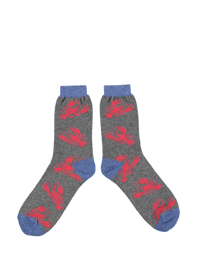 Men's Lambswool Ankle Socks in Grey Lobster from Catherine Tough