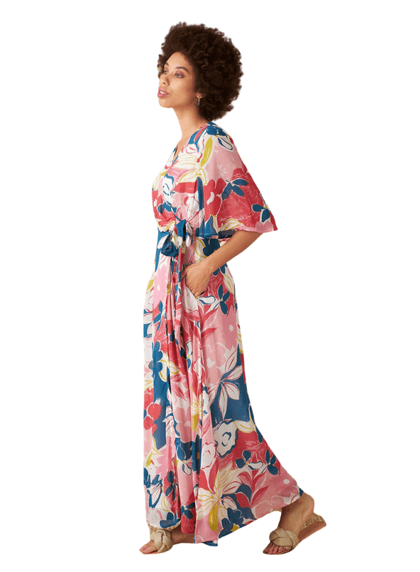 Chloe Wrap Dress in Pink Ashilah Floral print from Emily and Fin