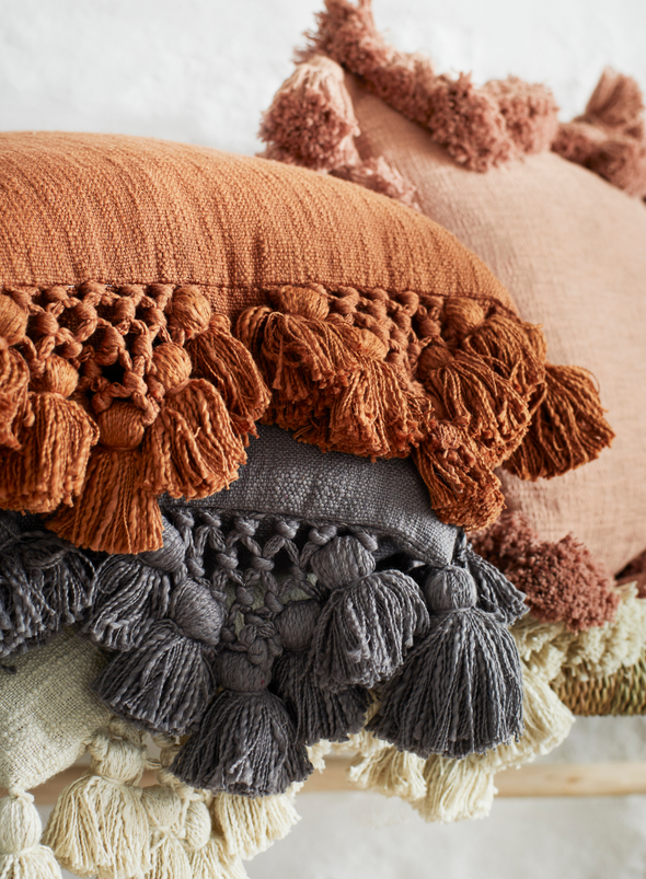 Dark Grey Cushion with Tassel from Madam Stoltz