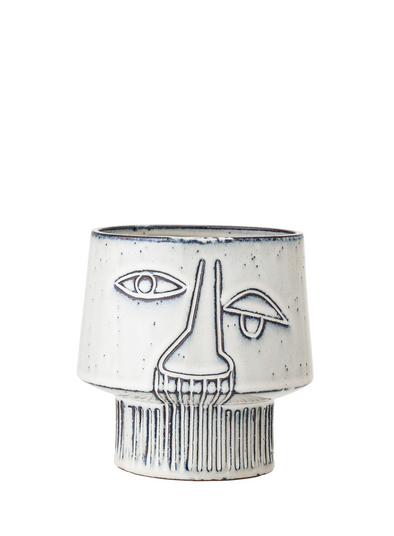 Grey Sir Stoneware Face Plant Pot from Bloomingville