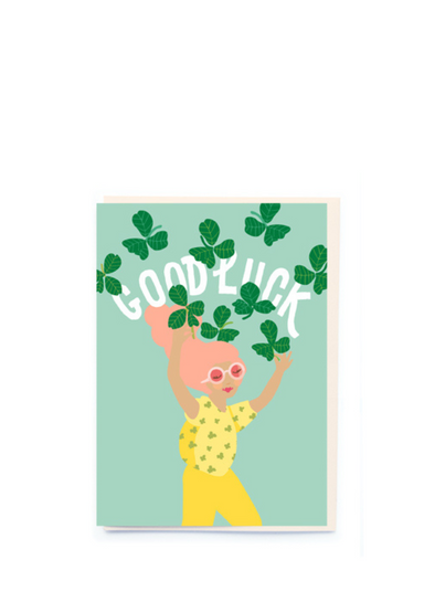 Girl Four Leaf Clover Good Luck Card from Noi