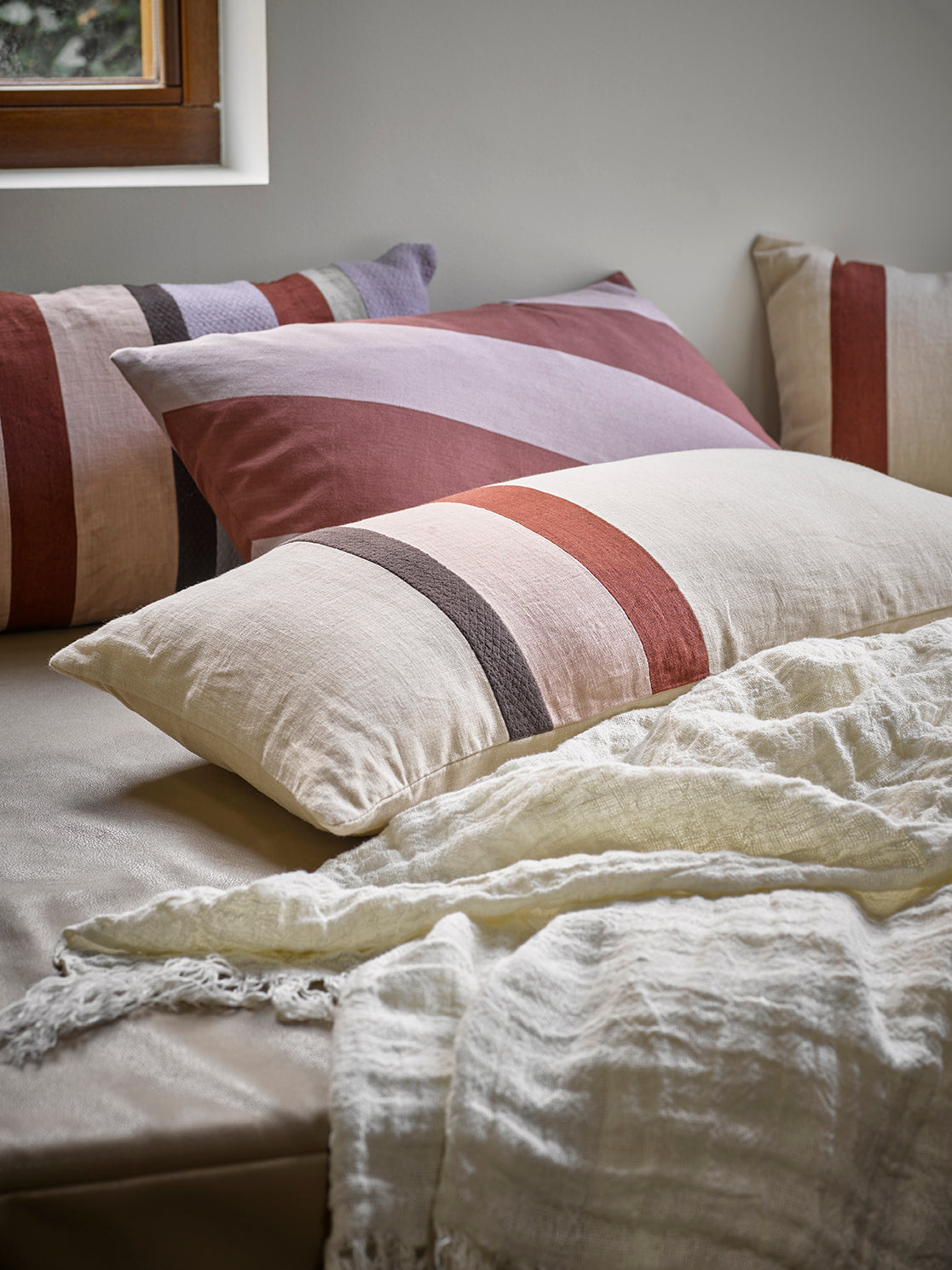Twill Weave Striped Red Cushion from HK Living